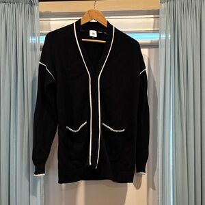 Cabi Black Cardigan with tan Trim